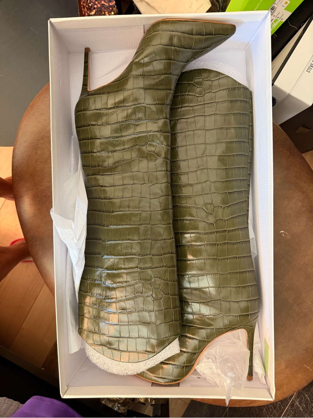 Schutz Maryana Croco Embossed Boot in Military Green - Sz 9.5 - Picture 11 of 14